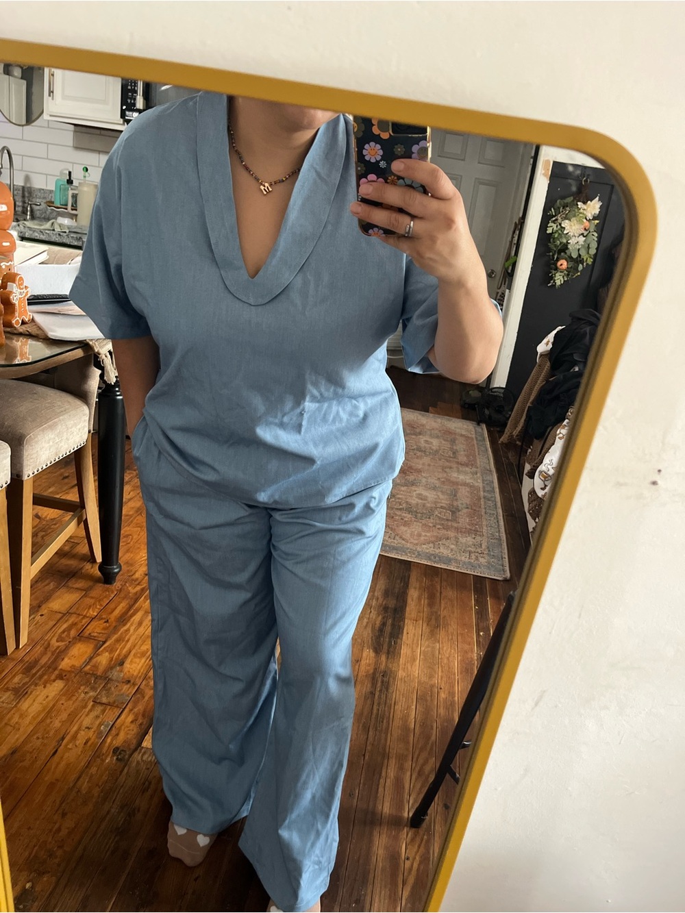 Light Blue V-Neck Wide Leg set Women Large